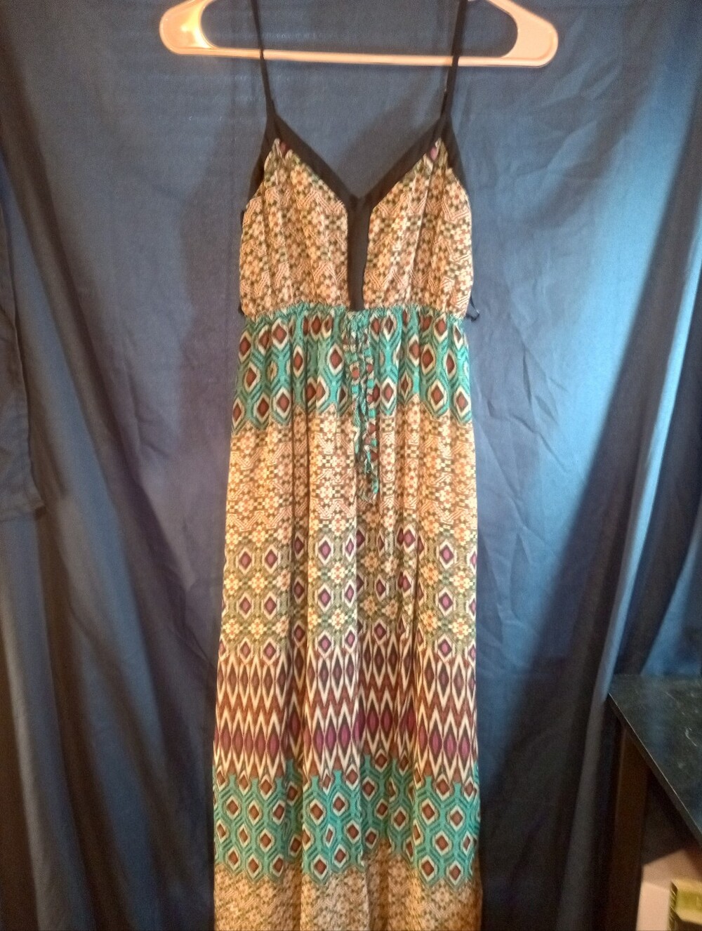 Doe&Roe Bohemian Printed Maxi Dress in Teal and Brown